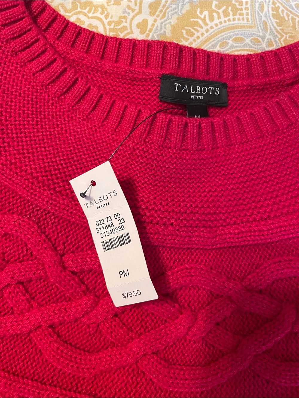 Talbots Cable Yoke Crewneck Sweater - Raspberry - Picture 2 of 4